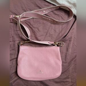 kate spade pink pebbled leather crossbody with logo strap